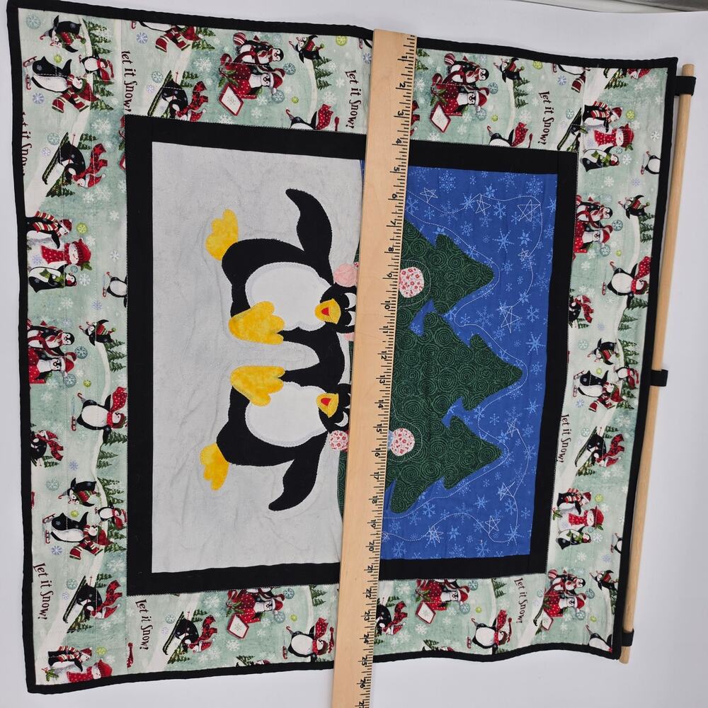 Vtg Handmade Quilt Wall Hanging Tapestry Christmas penguins - Picture 4 of 7